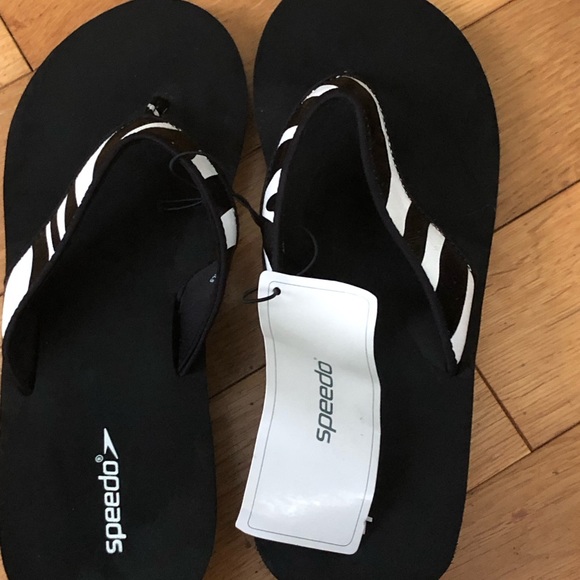 Speedo Monochrome Striped Flip Flops - Picture 1 of 3
